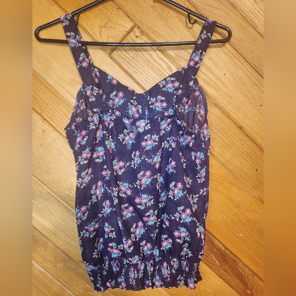 Kina purple floral sheer extra small lace top button down blouson tank top - Picture 3 of 10